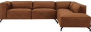 Goossens Bank Calvin cognac, micro leer, 3,5-zits, modern design met ligelement rechts