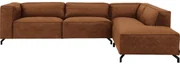 Goossens Bank Calvin cognac, micro leer, 3,5-zits, modern design met ligelement rechts