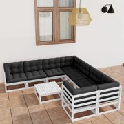 vidaXL 9-delige Loungeset met kussens massief grenenhout wit