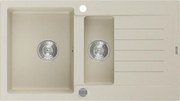 Mexen Matias granitische spoelbak 1,5-compartiment met afdruipruimte 900 x 505 mm, beige, sifon chroom - 6502901505-69