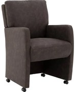 Goossens Eetkamerstoel Leen grijs microvezel met armleuning en met wielen, stijlvol landelijk