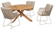 Prado Fabrice dining tuinset 5 delig 130 cm rond teak latte 4 Seasons Outdoor