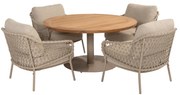 Saba Sardinia low dining tuinset 5 delig 130 cm rond teak latte 4 Seasons Outdoor