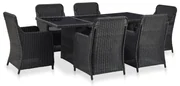 vidaXL 7-delige Tuinset poly rattan zwart