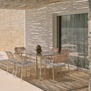 Rechthoekige Tuintafelset 160x90 Cm Met 6 Stapelbare Tuinstoelen Van Gevlochten Touw Arhiza Tapioca Beige - Sklum