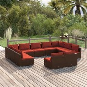 vidaXL 11-delige Loungeset met kussens poly rattan bruin