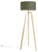 Vloerlamp tripod hout met kap 50 cm groen - Puros Landelijk / Rustiek E27 cilinder / rond rond Binnenverlichting Lamp