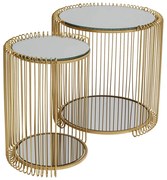 Kare Design Wire Double Ronde Bijzettafel Set Met Glas Goud - 45 X 45cm.