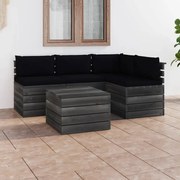 vidaXL 5-delige Loungeset met kussens pallet massief grenenhout