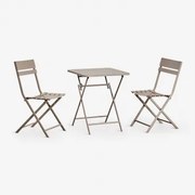 Set Van Vierkante Inklapbare Tuintafel 60x60 Cm En 2 Stalen Tamarit Tuinstoelen Moka Bruin - Sklum