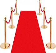 VEVOR 6-delige afzetpaalset met rode loper (8 m) en 4 rode fluwelen touwen (1,5 m), navulbare voet voor concerten, tentoonstellingen, hotels, bioscopen (Goudkleurig)