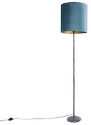 Vloerlamp antiek grijs velours kap blauw 40 cm - Simplo Retro E27 Binnenverlichting Lamp