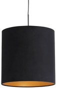 Hanglamp met velours kap zwart met goud 40 cm - Combi