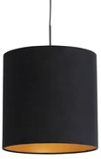 Stoffen Eettafel / Eetkamer Hanglamp met velours kap zwart met goud 40 cm - Combi Klassiek / Antiek E27 cilinder / rond rond Binnenverlichting Lamp