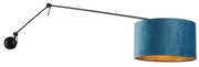 Wandlamp zwart met velours kap blauw 35 cm verstelbaar - Blitz