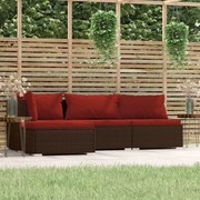 vidaXL 4-delige Loungeset met kussens poly rattan bruin