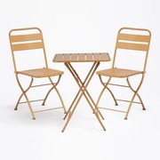 Janti Stalen Tuinset Met Vierkante Tafel 60x60 Cm En 2 Opvouwbare Stoelen Mosterd - Sklum