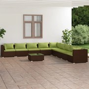 vidaXL 10-delige Loungeset met kussens poly rattan bruin