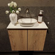 Mondiaz Fowy toiletmeubel 60cm washed oak met witte waskom midden zonder kraangat