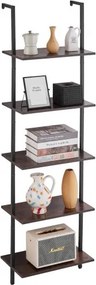VEVOR Ladderplank met metalen frame, 5 niveaus, wandgemonteerde boekenplank, 48 x 30 cm, opbergplank, zwevende plank, houder voor kleine spullen voor keuken, slaapkamer, badkamer, woonkamer, zwart