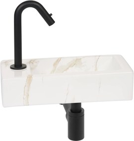Saqu Basin fonteinset met mat zwarte kraan links marmerlook