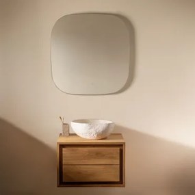 Jabari Zwevend Badkamermeubelset Van Teakhout Teakhout & Onregelmatige In Wit Cement ↔︎40 Cm Fedro & Vierkant Led En Anticondens - Sklum