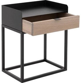 Goossens Nachtkastje Vide, Met blad en lade 45 cm b x 65 cm h x 30 cm d met onderstel metaal zwart ral 9005