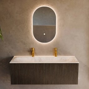 Mondiaz Kurve-dlux 120cm badmeubel shadow met 1 lade en wastafel big large midden 2 kraangaten frappe