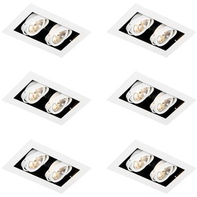 Set van 6 Moderne inbouwspot wit 2-lichts verstelbaar - Oneon 70 GU10 Scandinavisch Binnenverlichting Lamp