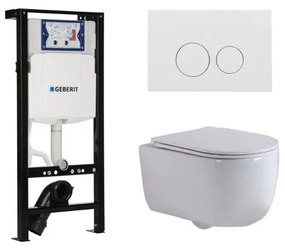 QeramiQ Dely Swirl Toiletset - 36.3x51.7cm - Geberit UP320 plieger inbouwreservoir - slim zitting - glans witte bedieningsplaat - ronde knoppen - wit mat SW1381697/SW706186/SW1000766/SW1026257