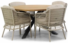 Tuinset Ronde Tuintafel  Teak/Rope Taupe 4 personen 4 Seasons Outdoor Puccini/Prado