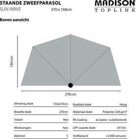 Madison Sun Wave stokparasol 270x150 cm - ecru