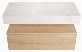 Mondiaz Alan DLux badmeubel 100cm washed oak 1 lade met wastafel ostra rechts 1 kraangat