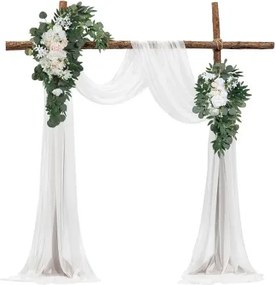 VEVOR Bruiloftsboog Bloemenset, Witte Bloemen voor Bruiloftsboog met Gordijnen (Set van 4) - 2 Bloemstukken, 2 Transparante Gordijnen, voor Ceremonieboeketten, Receptie Achtergronddecoratie