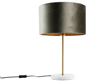 Tafellamp messing met velours kap groen 35cm - Kaso Klassiek / Antiek, Modern E27 Binnenverlichting Lamp
