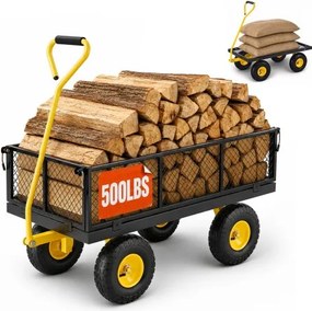 VEVOR-wagen 226,80 kg, transportwagen, tuinwagen, gereedschapswagen, handkar met grote all-terrain banden, afneembare zijpanelen van gaas en 180° draaibare handgreep, geel/zwart