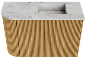 Mondiaz Joya DLux 60cm toiletmeubel ronding links oak met wastafel faye rechts 1 kraangat glace