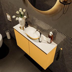 Mondiaz Fowy toiletmeubel 80cm ocher met gele waskom midden en kraangat