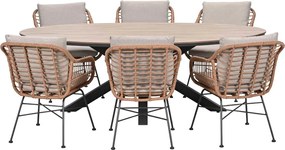 Garden Impressions Lucas tuinset bruin 7-delig - Tulli tuintafel ovaal 220x115 cm