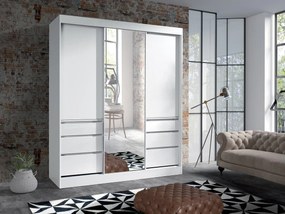 Kledingkast Toledo 120, Wit, 216x180x65cm, Kledingkast deuren: Schuivend, Aantal planken: 6, Aantal planken: 6