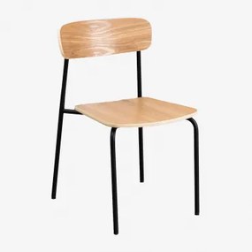 Pack Van 2 Stapelbare Eetkamerstoelen Van Ijzer En Hout Wilpier Zwart & Natuurlijk Hout - Sklum