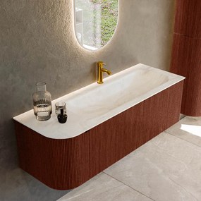 Mondiaz Kurve-dlux 135cm badmeubel ronding links ruby met 1 lade en deur en wastafel big medium kraangat rechts ostra