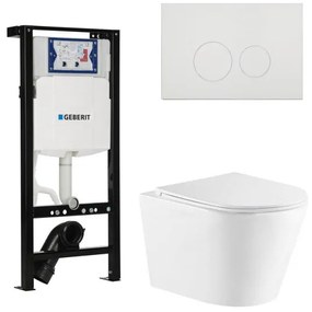 QeramiQ Dely Toiletset - 36.3x51.7cm - diepspoel - rimless - Inbouwreservoir met Geberit UP320 spoelmechanisme - softclose toiletzitting - glans witte bedieningsplaat - ronde knoppen - wit mat SW1000766/SW1381697/SW706186/SW1026254