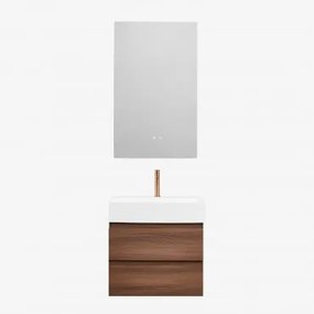 Badkamermeubelset Van Hout En Essenhoutfineer Met Geïntegreerde Wastafel Ona Donker Hout & Rectangular Led And Antifog 60x90 Cm - Sklum
