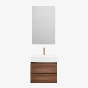 Badkamermeubelset Van Hout En Essenhoutfineer Met Geïntegreerde Wastafel Ona Donker Hout & Rectangular Led And Antifog 60x90 Cm - Sklum