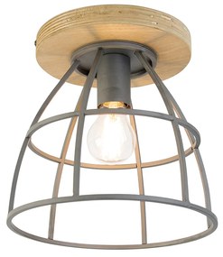 Smart plafondlamp met dimmer antraciet met hout incl. WiFi E27 - Arthur Industriele / Industrie / Industrial E27 rond Binnenverlichting Lamp