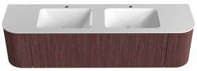 Mondiaz Kurve 170cm badmeubel ronding links/rechts ruby met 1 lade en 2 deuren en wastafel cloud dubbel 2 kraangaten
