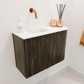 Mondiaz Joya 60cm toiletmeubel ronding rechts shadow met wastafel faye links zonder kraangat talc
