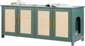 VEVOR kattenbak, 1200x450x500 mm, kattenbak met 4 rotandeuren en 2 ingangen, kattenbakkast voor binnen, kattenhuis past op de meeste kattenbakken, groen