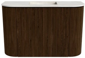 Mondiaz Joya DLux 65cm toiletmeubel ronding links/rechts walnut met wastafel faye midden zonder kraangat ostra
